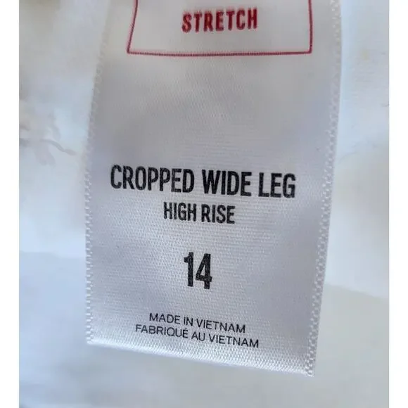 Express White High-Rise Wide Leg Cropped Stretch Plus Pant 14 Raw Hem Button Fly - Picture 5 of 8